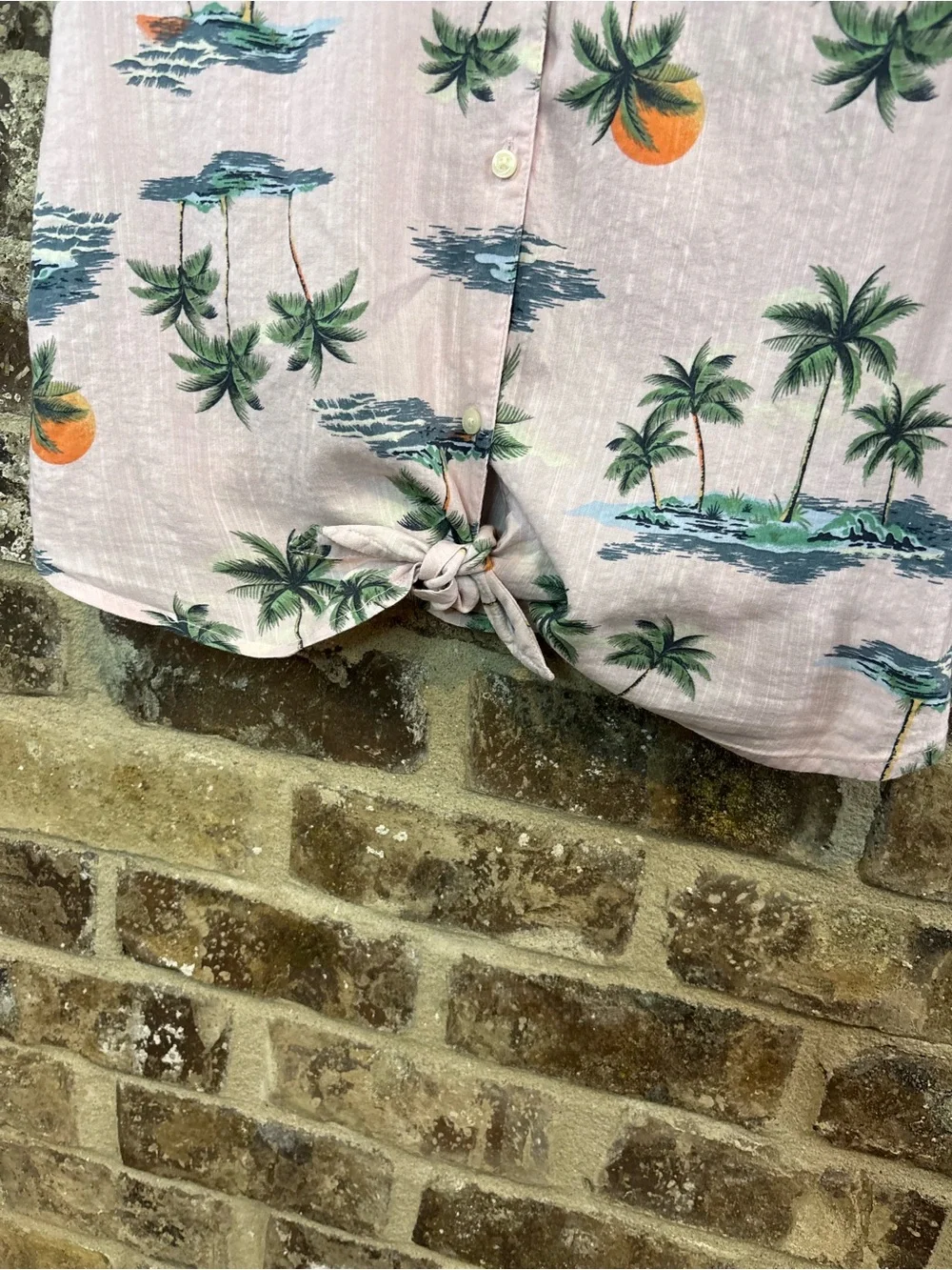 Old Navy Pink Palm-Print Tie-Front Shirt Girls XL/14